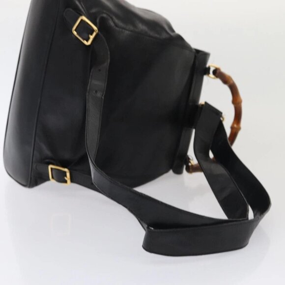 GUCCI Bamboo Backpack Leather Black Gold 003 main image 11